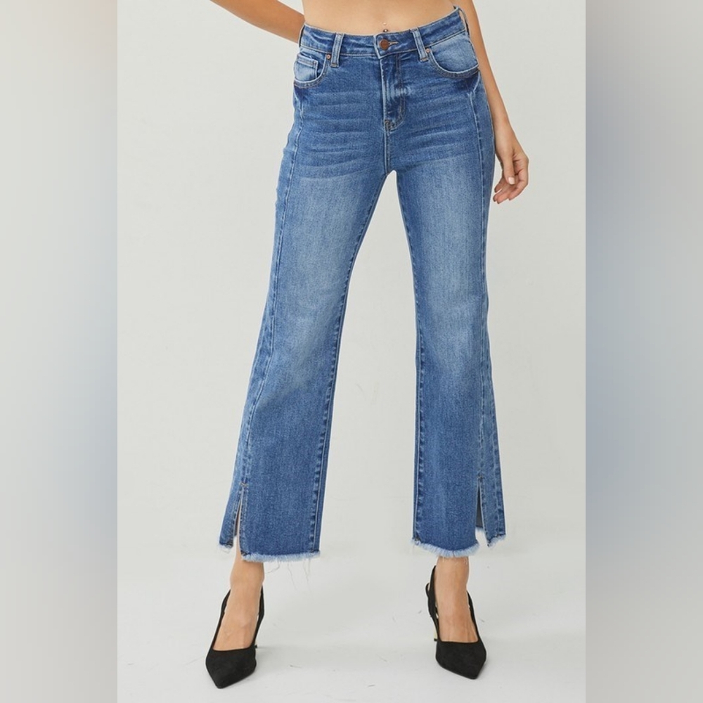 Risen kick flare stretch high waist distressed split hem jeans 1X 18W NWT